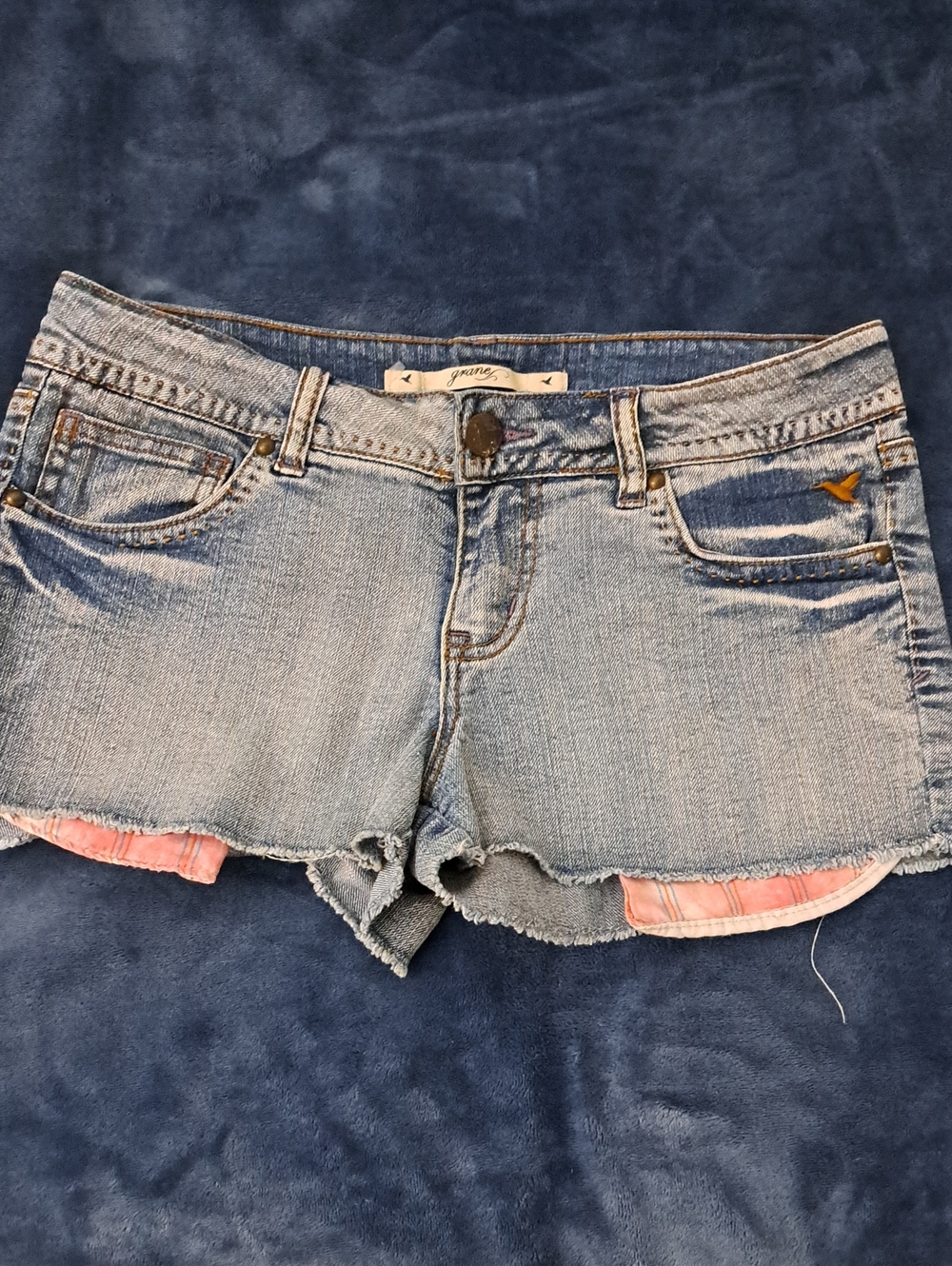Grane Light Blue Denim Cutoff Shorts with Pink Lining Peek